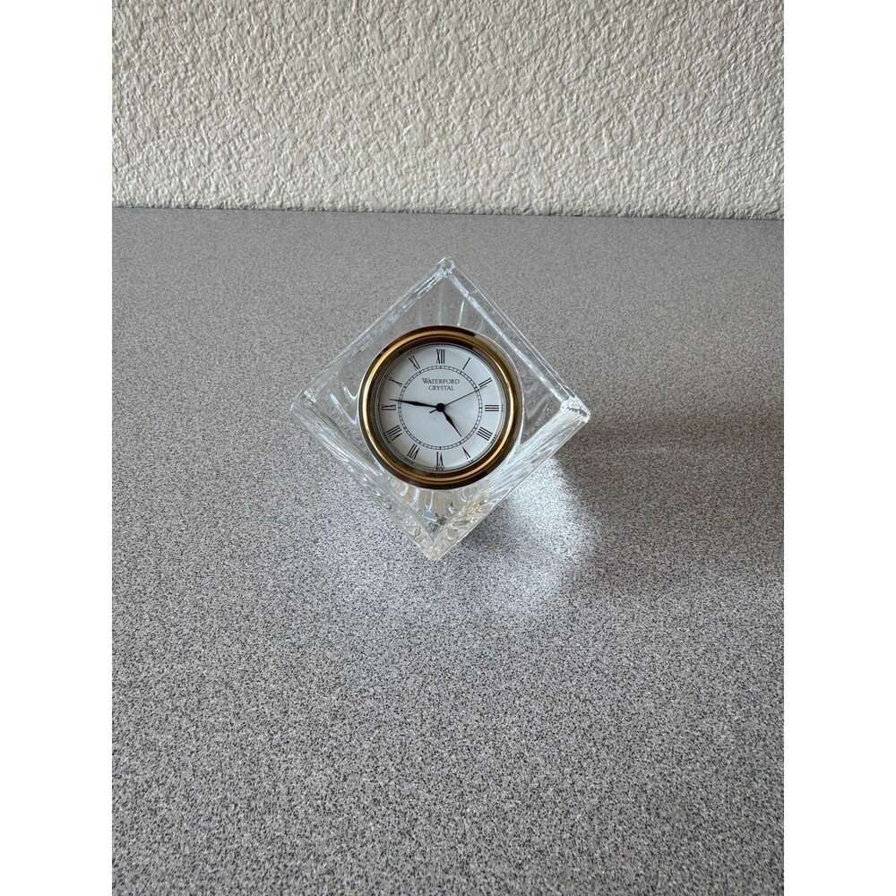 Waterford Crystal Ireland Triangle Desk Mantel Clock Gold Tone Working